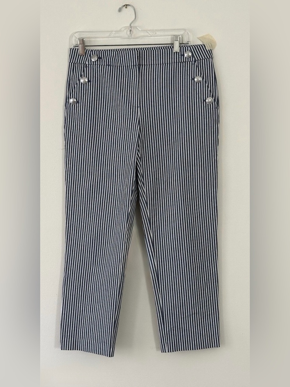 LOFT Navy and White Riviera Slim Striped Pants 0121